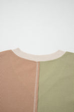Load image into Gallery viewer, Green Plus Mixed Texture Color Block Patchwork V Neck Long Sleeve Top