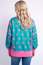 Load image into Gallery viewer, White Polka Dot Contrast Patchwork Round Neck Baggy Sweatshirt