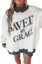 Load image into Gallery viewer, Beige Saved By Grace Print Color Block Mock Neck Oversized Sweatshirt