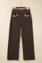 Load image into Gallery viewer, Coffee Western Colorblock Pockets Button Fly Decorative Belt Loops Straight Leg Jeans