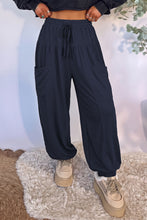 Load image into Gallery viewer, Dirty blue Elastic Waist Drawstring Wide Leg Full Length Pants