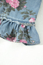 Load image into Gallery viewer, Sky Blue Floral Print Raw Seam Ruffle Hem Denim Jacket