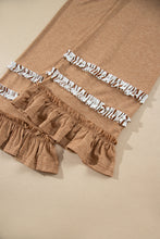 Load image into Gallery viewer, Gray Stripe V Neck Ruffle Contrast Sleeve Top Drawstring Pants 2pcs Set