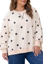 Load image into Gallery viewer, Beige Round Neck Long Sleeve Polka Dot Plus Size Top