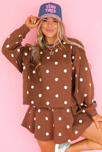 Load image into Gallery viewer, Brown Polka Dot Raw Hem Relaxed Pullover Loose Skort Two Piece Set