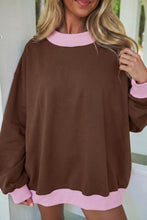 Load image into Gallery viewer, Grapefruit Orange Colorblock Trim Crewneck Long Sleeve Pullover Sweatshirt