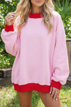 Load image into Gallery viewer, Grapefruit Orange Colorblock Trim Crewneck Long Sleeve Pullover Sweatshirt