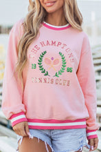 Load image into Gallery viewer, Pink Embroidered Tennis Club Crew Neck Pullover Sweatshirt