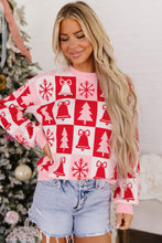 Load image into Gallery viewer, Pink Christmas Plaid Pullover Round Neck Long Sleeve Casual Fit Tunic Knitwear Sweater
