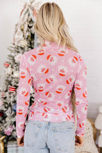 Load image into Gallery viewer, Pink Abstract Santa Print Stand Neck Sheath Long Sleeve Top