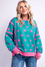 Load image into Gallery viewer, White Polka Dot Contrast Patchwork Round Neck Baggy Sweatshirt