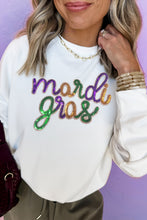 Load image into Gallery viewer, White Sequined mardi gras Graphic Crew Neck Drop Shoulder Sweatshirt