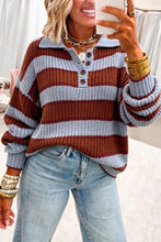 Load image into Gallery viewer, Red Dahlia Button Collar Dropped Shoulder Relaxed Pullover Sweater