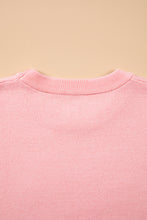 Load image into Gallery viewer, Gossamer Pink Drop Shoulder Round Neck Towel Embroidery Slogan Pullover Sweater