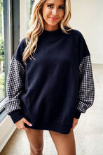 Load image into Gallery viewer, Pink Plaid Sleeve Colorblock Loose Tunic Sweatshirt