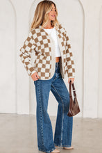 Load image into Gallery viewer, Brown Checkered Sherpa Buttoned Front Chunky Jacket