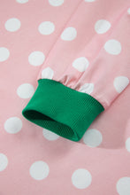 Load image into Gallery viewer, Pink Polka Dot Contrast Trim Long Sleeve Top Drawstring Shift Pants Set