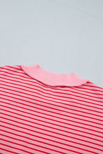 Load image into Gallery viewer, Blue Stripe Ribbed Patchwork Mock Neck Baggy Pullover Matching Shorts Set