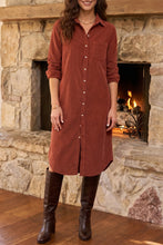 Load image into Gallery viewer, Clay Long Sleeve Button Down Corduroy Midi Length One Piece Dress
