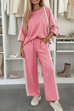 Load image into Gallery viewer, Pink Leopard Print Varsity Striped Detail 3/4 Sleeve Top Shift Pant Set