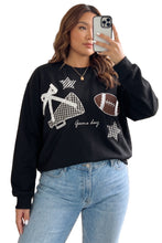 Load image into Gallery viewer, Black Rugby Game Day Patchwork Graphic Plus Size Sweatshirt