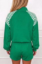Load image into Gallery viewer, Fiery Red Plaid Patchwork Half Zip Pullover Drawstring Short Set