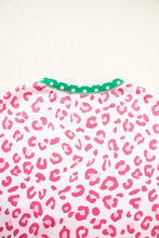 Load image into Gallery viewer, Pink Leopard Polka Dot Colorblock Trim Long Sleeve Top