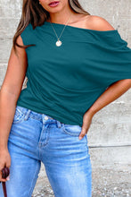 Load image into Gallery viewer, Burgundy Plus Size Solid Color Asymmetric Neck Short Sleeve Blouse
