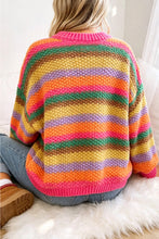 Load image into Gallery viewer, Rose Red Rainbow Striped Knit Round Neck Puff Sleeve Sweater