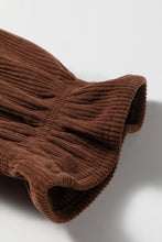 Load image into Gallery viewer, Coffee Solid Color Ruffle Trim V Neck Long Sleeve Button Corduroy Shakcet