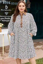 Load image into Gallery viewer, Pink Plus Size Button V Neck Leopard Print Puff Sleeve Loose Mini Dress
