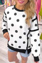 Load image into Gallery viewer, White Polka Dot Contrast Patchwork Round Neck Baggy Sweatshirt
