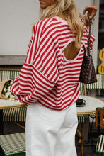 Load image into Gallery viewer, Red Stripe Cutout Open Back Long Sleeve Loose Top