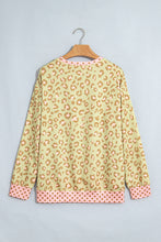 Load image into Gallery viewer, Pink Leopard Polka Dot Colorblock Trim Long Sleeve Top
