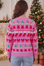 Load image into Gallery viewer, Pink Christmas Holiday Graphic Round Neck Knit Sweater