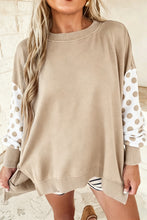 Load image into Gallery viewer, Green Polka Dot Patchwork Sleeve Crew Neck Loose Pullover Sweatshirt