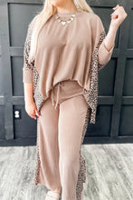 Load image into Gallery viewer, Parchment Leopard Print Twisted Ribbed Patchwork Long Sleeve Top Loose Pant Set