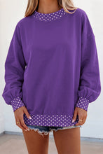 Load image into Gallery viewer, Tillandsia Purple Colorblock Polka Dot Contrast Trim Oversized Sweatshirt
