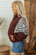 Load image into Gallery viewer, Coffee Leopard Patchwork Fleece Western Style Zip-up Collar Jacket