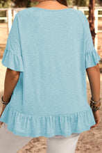 Load image into Gallery viewer, Light Blue Ruffled Short Sleeve Plus Size Casual Blouse