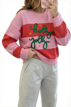 Load image into Gallery viewer, Pink Stripe Festive Holly Jolly Sequin Christmas Holiday Sweater