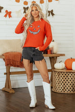 Load image into Gallery viewer, Orange Drop Shoulder Long Sleeve Round Neck Halloween Sweater