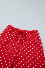 Load image into Gallery viewer, Red Polka Dot Drawstring Wide Leg Long Sleeve Top Pant Set