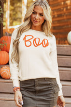 Load image into Gallery viewer, Black Boo Knitted Pattern Ribbed Edge Drop Shoulder Sweater