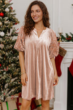 Load image into Gallery viewer, Light French Beige Embroidered Sleeve Velvet Mini Shift Dress
