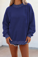 Load image into Gallery viewer, Dark Blue Colorblock Polka Dot Contrast Trim Oversized Sweatshirt