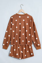 Load image into Gallery viewer, Brown Polka Dot Raw Hem Relaxed Pullover Loose Skort Two Piece Set