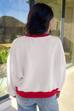 Load image into Gallery viewer, Beige Color Block Trim Merry Slogan Pullover Sweatshirt