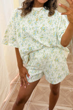 Load image into Gallery viewer, Sky Blue Floral Print Short Sleeve Elastic Waist Pocket Two Piece Set