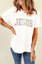 Load image into Gallery viewer, White JESUS Floral Pearl Printed Letter Graphic Tee